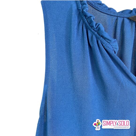 Banana Republic Women's Blouse Tank Top Sleeveless Blue Ruffled V-Neck Stretch L - Picture 5 of 9